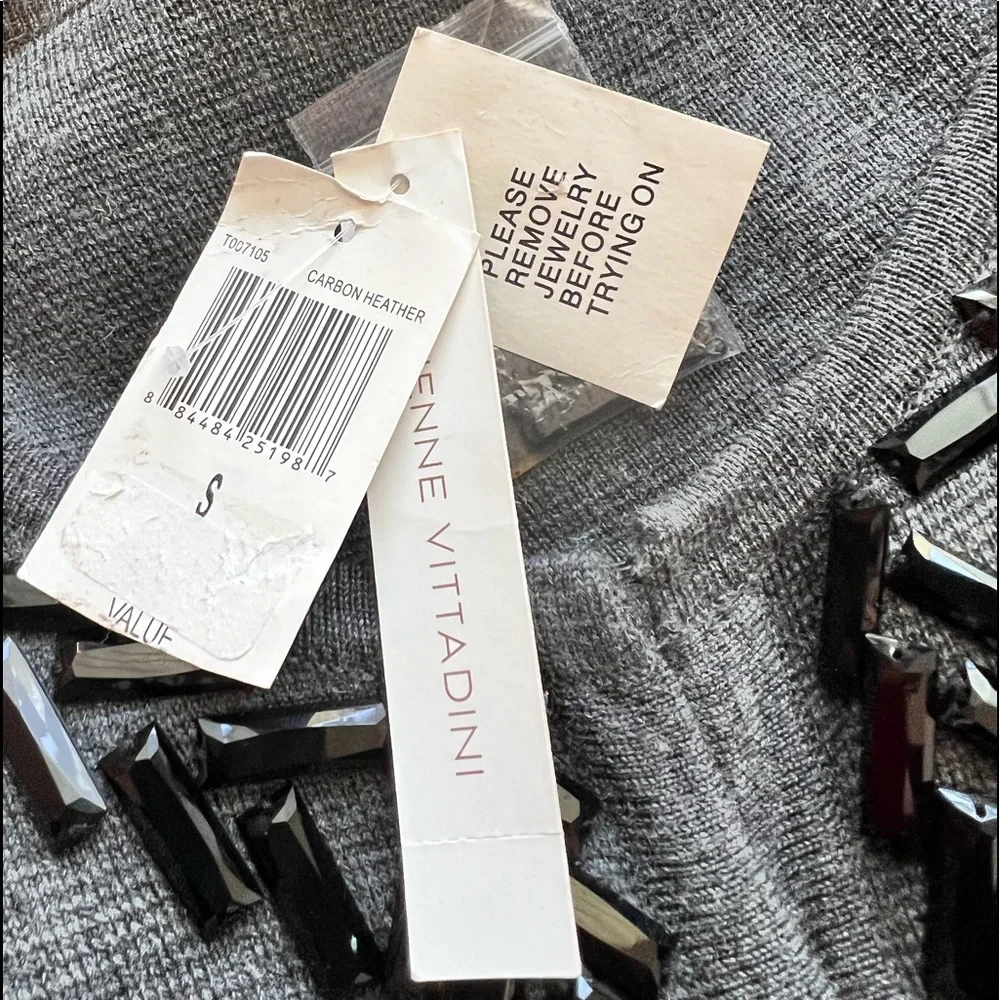 Adrienne Vittadini Carbon Heather Open Front Sweater Luxury Mercerized Wool Sz S - Picture 8 of 13